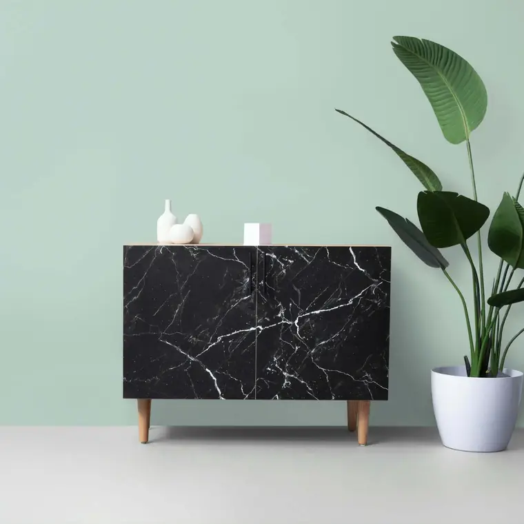 Black marble sideboard on timber legs